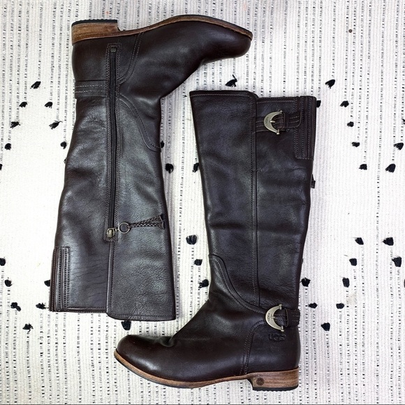UGG Shoes - UGG Australia Amberlee Brown Leather Riding Boots